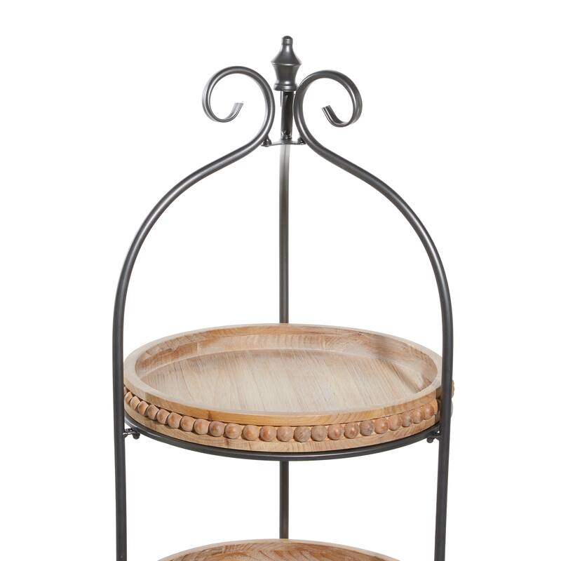 Brown Metal Arched Beaded 3 Shelves Shelving Unit with Scroll Top