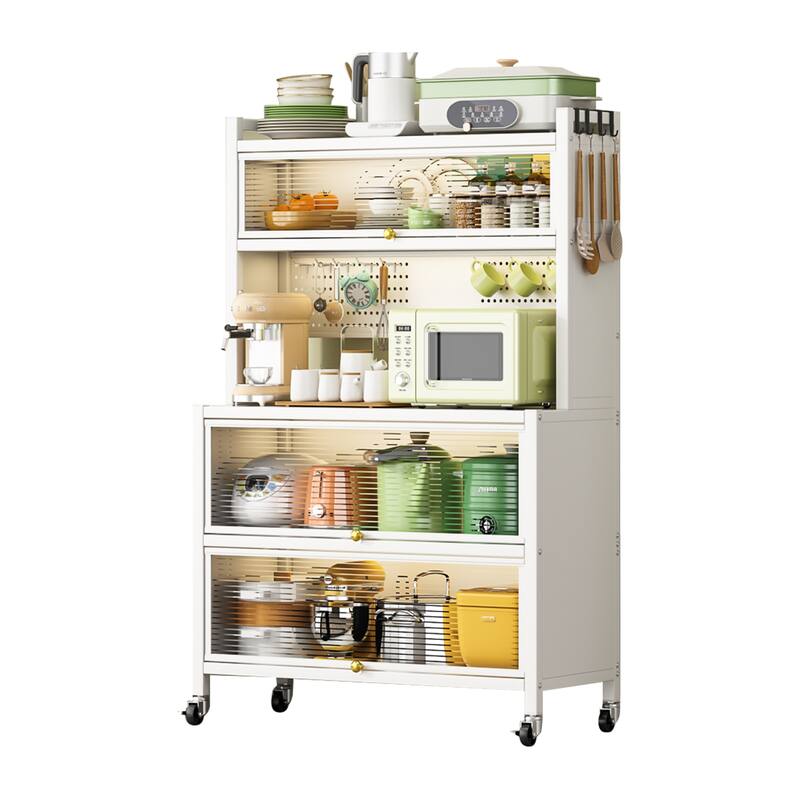 Anmytek 5 Tier Multifunctional Kitchen Storage Bakers Rack with Flip Door Cabinet Microwave Stand Coffee Bar Pantry Shelf