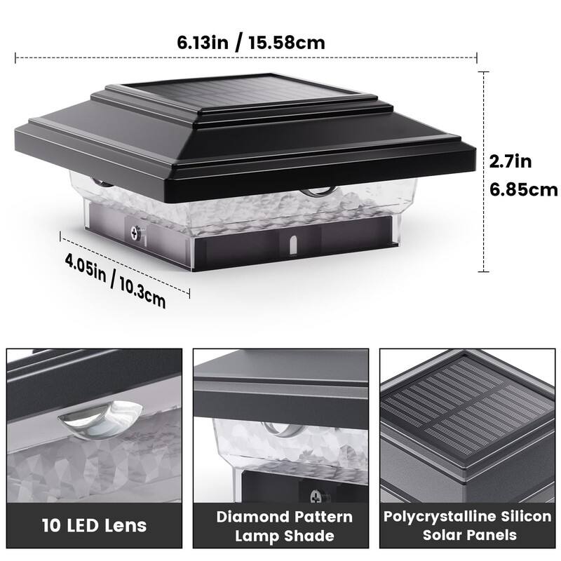 6-Pack 4x4 Solar Post Lights - 50Lm, 2 Modes, Waterproof