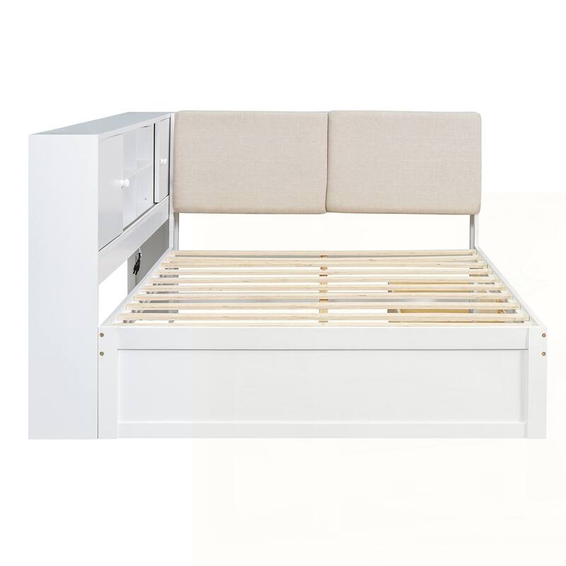 L-shaped Daybed Corner Bed with Storage Bookcase and USB Charging Ports