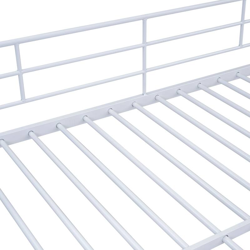 White Twin Over Twin Metal Bunk Bed with Lateral Storage Ladder and Wardrobe