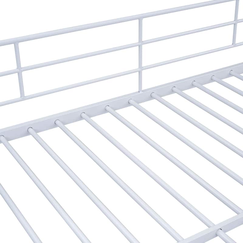 White Twin over Twin Size Metal Bunk Bed with Lateral Storage Ladder and Wardrobe