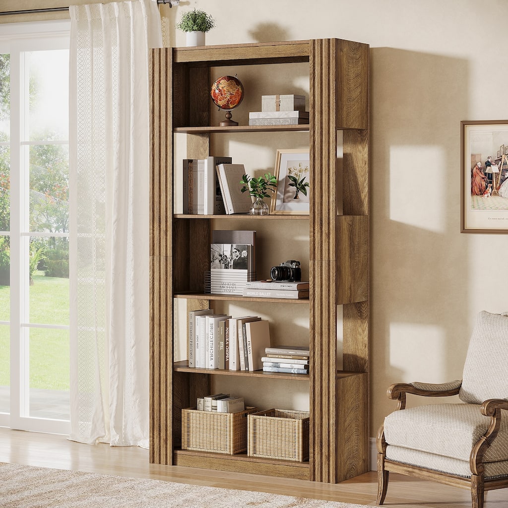 5-Tier Open Bookcase Bookshelf Floor Standing Wood Display Shelves