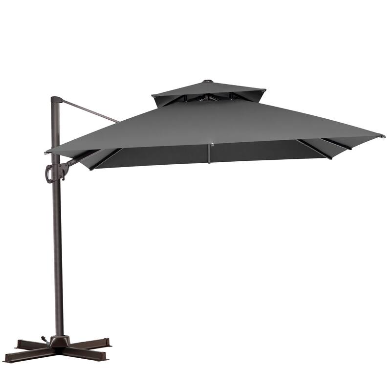 VredHom Outdoor Double Top Patio Cantilever Umbrella with Base