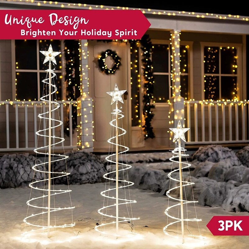 Joyfy 3 Packs Spiral Tree Christmas Decoration Outdoor 218 LED Xmas Tree Lights Warm White On Sale Bed Bath Beyond 36051492