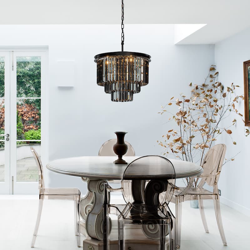 CraftHome 6-Lights Mid-Century Modern Antique Tier Round Fringe Crystal Chandelier - N/A