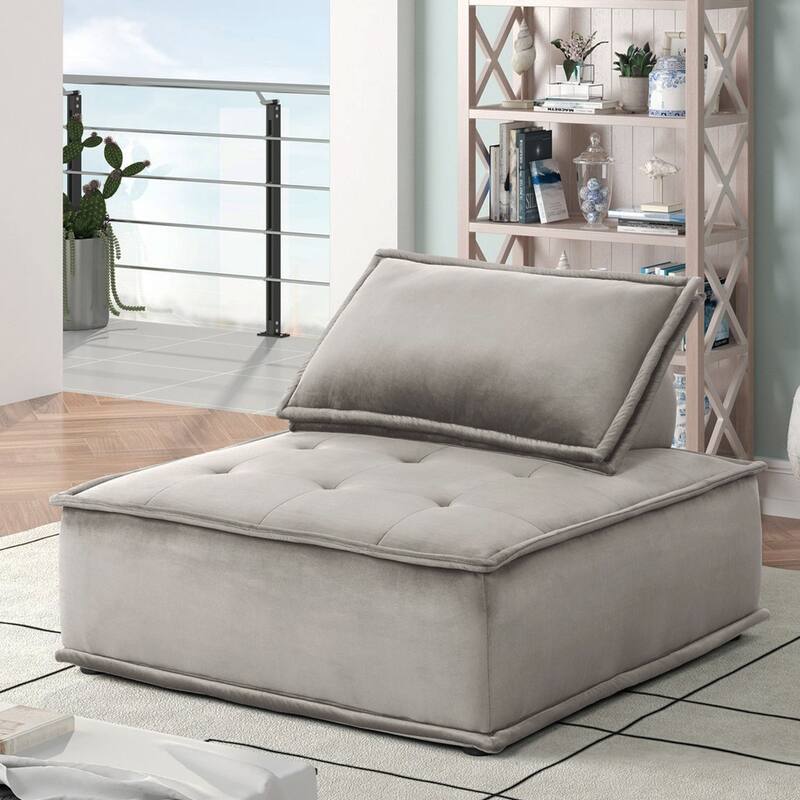 Velvet Upholstered Armless Chair with Pillow