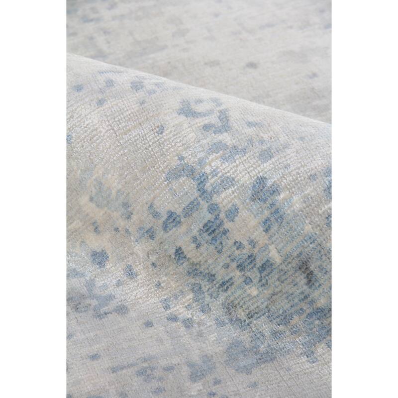 EXQUISITE RUGS Murano Hand-loomed Wool/Bamboo Silk Silver/Blue Area Rug.