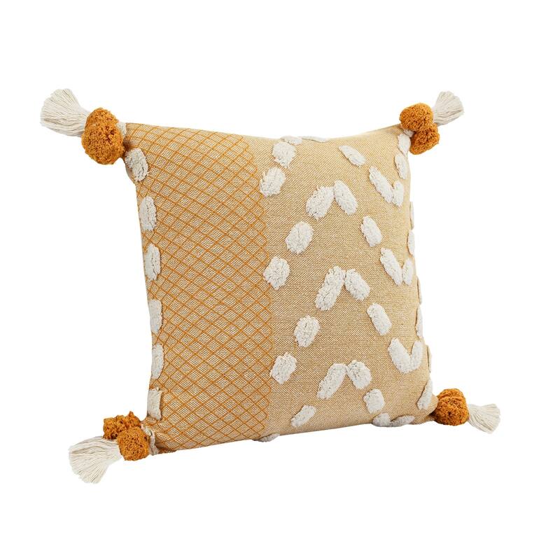 HomeRoots 20" X 20" Yellow And Cream 100% Cotton Geometric Zippered Pillow