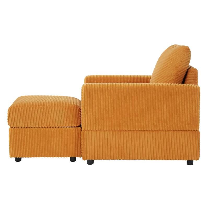 Corduroy Chaise Lounge Set with Ottoman and Adjustable Backrest