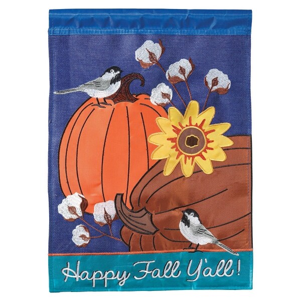 Blue and Orange "Happy Fall Y'all" Printed Large Garden Flag 42" x 29" - N/A