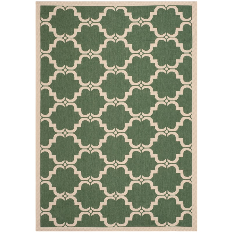 SAFAVIEH Courtyard Charleen Indoor/ Outdoor Waterproof Patio Backyard Rug - 6'7" x 9'6" - Dark Green/Beige