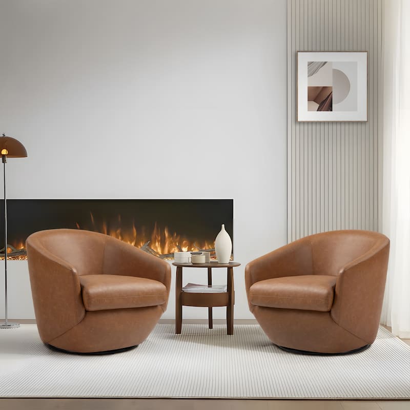 2 Set Vegan Leather Armchair Barrel Swivel Accent Chairs