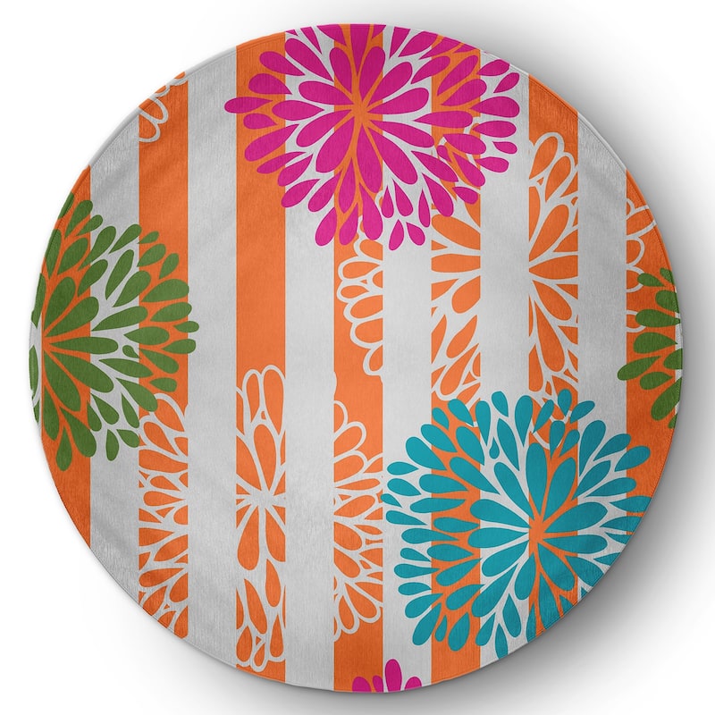 Flower Bursts Spring Chenille Indoor/Outdoor Rug - 5' Round - Orange