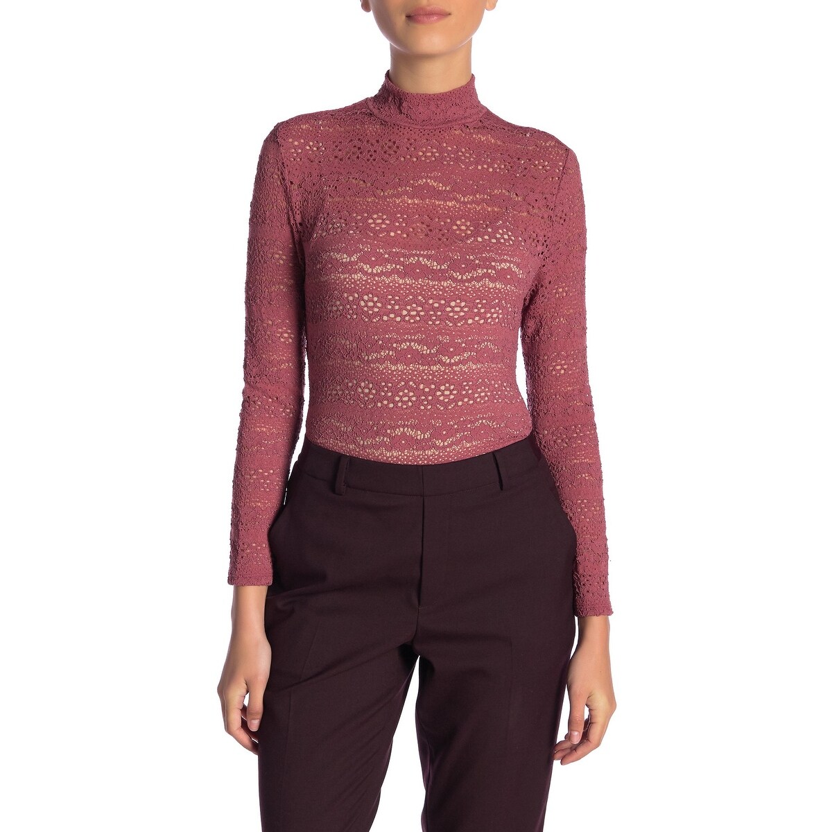 Shop Melrose And Market Pink Womens Medium M Sheer Lace Mock Neck