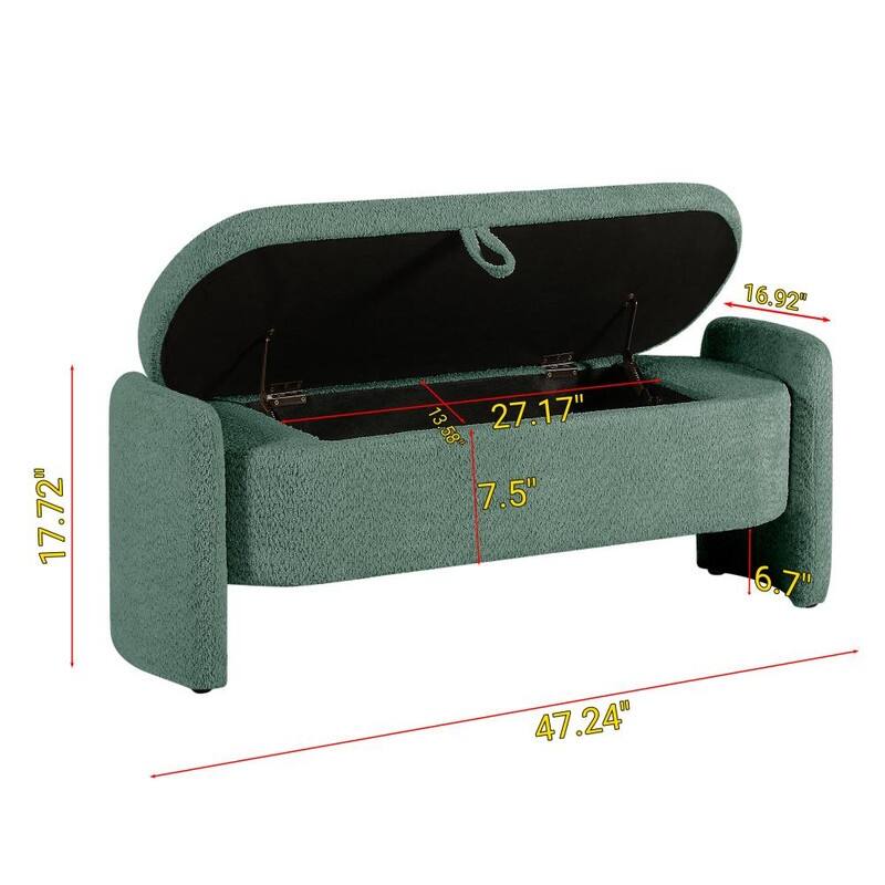 Oval Storage Bench Ottoman with 3D Lamb Fleece Fabric