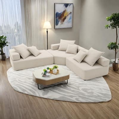 103.5" Boucle L-Shaped Modular Sectional Sofa with Free Combination Design and 6 Pillows