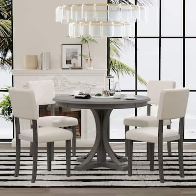 5-Piece Wooden Dining Table Set with Curved Trestle Table & 4 Chairs