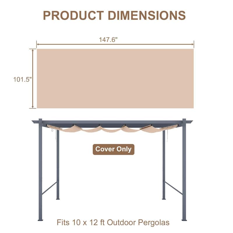 Aoodor Pergola Replacement Canopy- Retractable Sun Shade Cover