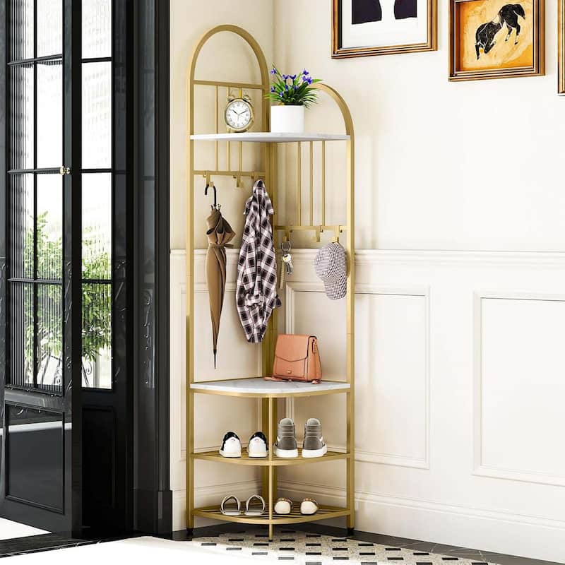 71" Corner Coat Rack 4 Tier Corner Hall Tree w/Shoe Storage Bench