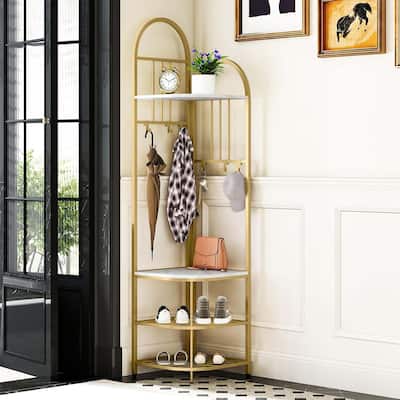 71" Corner Coat Rack 4 Tier Corner Hall Tree w/Shoe Storage Bench