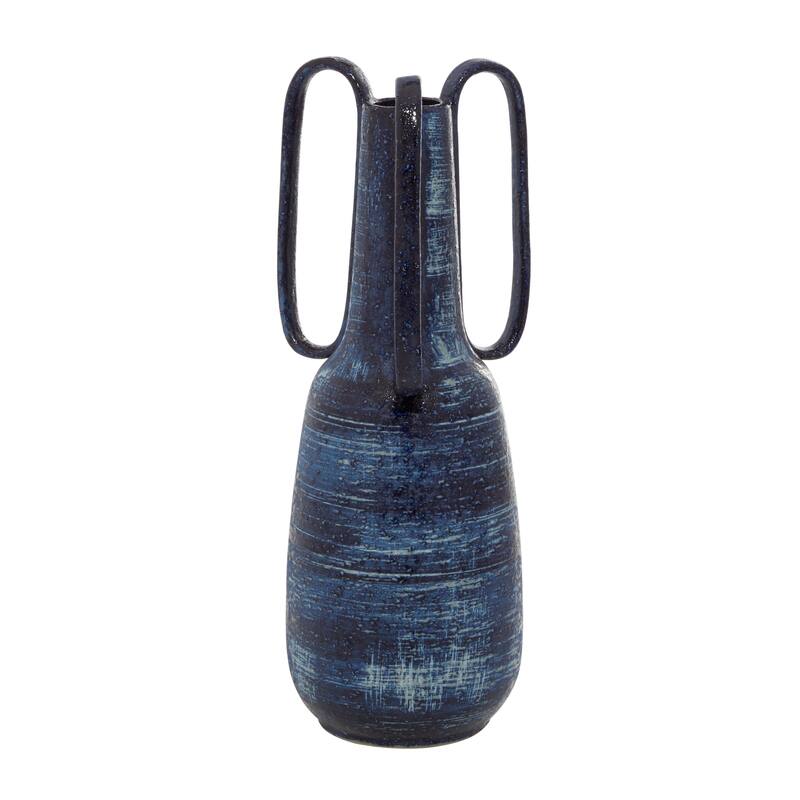 Blue Ceramic Decorative Vase with Handles - 7 x 7 x 17