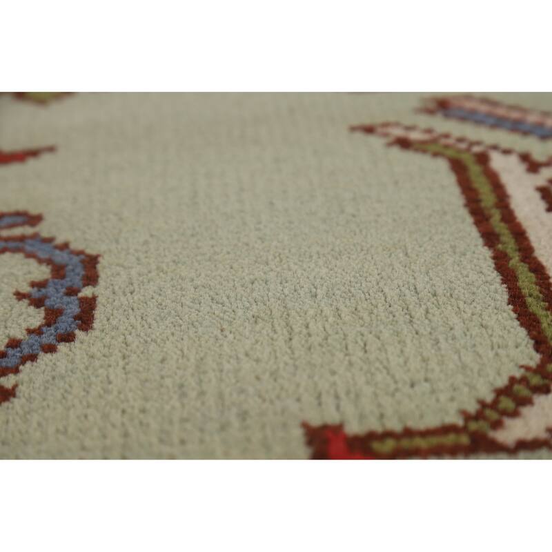 Hand Knotted Oriental 100% Wool Carpet Traditional Geometric Green Heriz (serapi) Area Rug - 9' 9'' X 7' 11''