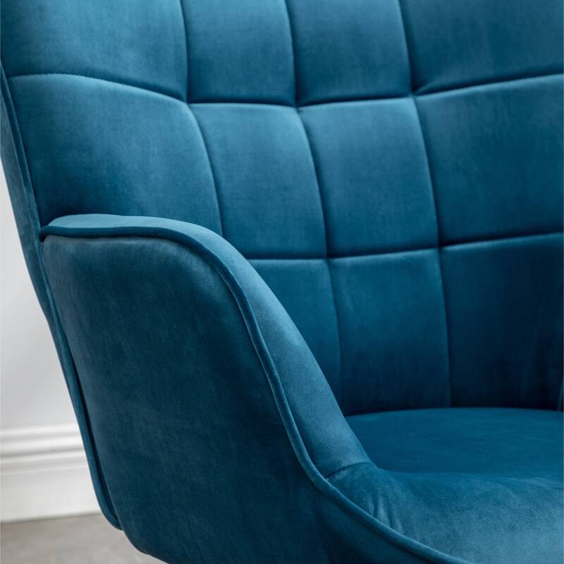 Contemporary Silky Velvet Tufted Accent Chair with Ottoman