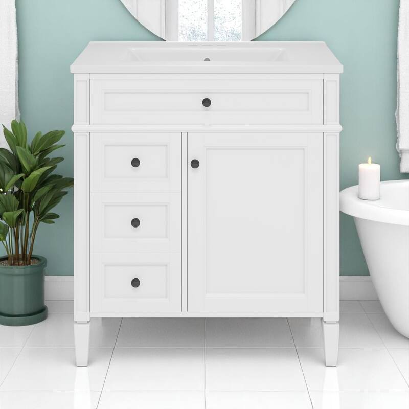 30" Bathroom Vanity with Sink - MDF and Solid Wood Cabinet, Roman Legs,Undermount Ceramic Sink,Freestanding Cabinet