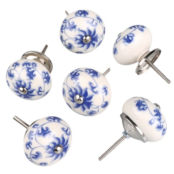 White Flower Drawer Pull Vintage Ceramic Knob Handles Door