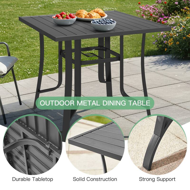 Patio Dining Set, Outdoor Dining Table and Chairs Set with Textilene Chairs, Adjustable Umbrella Hole for Garden, Backyard