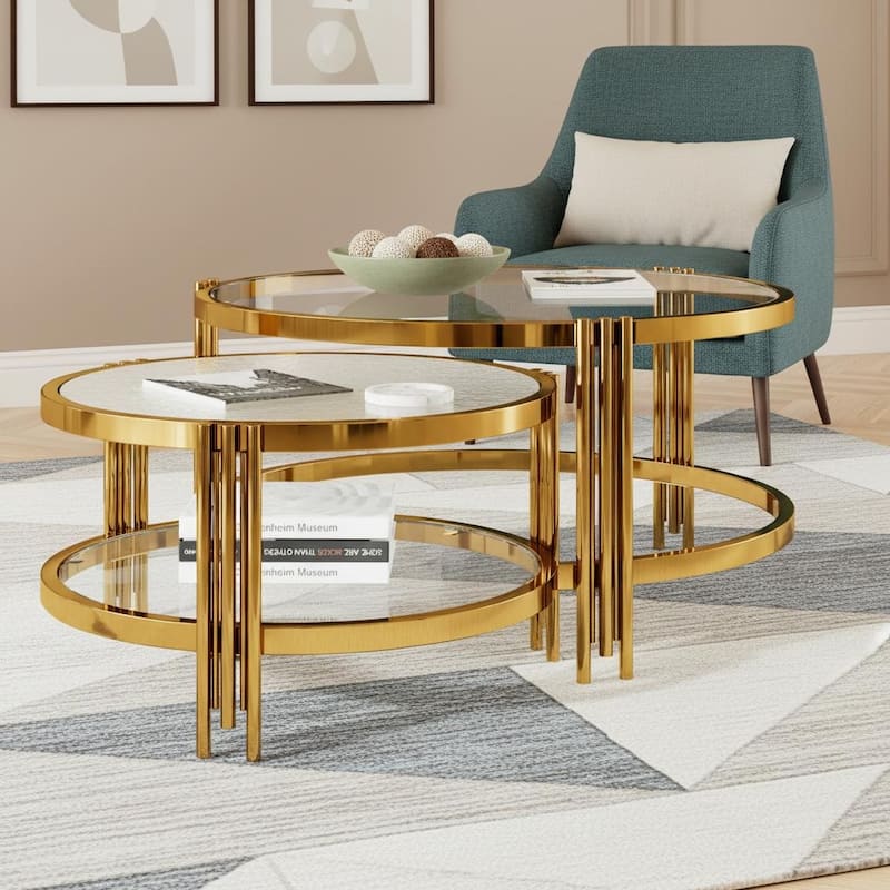 2-Piece Round Nesting Gold Coffee Table Set by Harper&Bright Designs