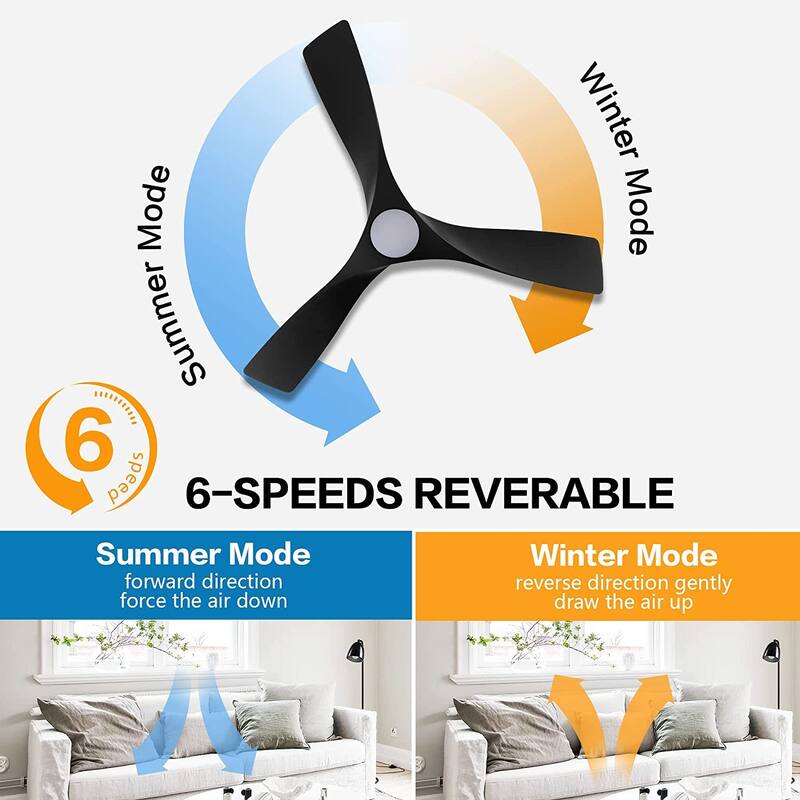 WINGBO 52" Ceiling Fan with Lights and Remote Noiseless Reversible DC Motor - N/A
