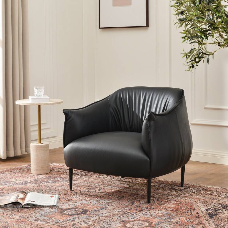KINWELL 33" Wide Faux Vegan Leather Upholstery Barrel Accent Chair