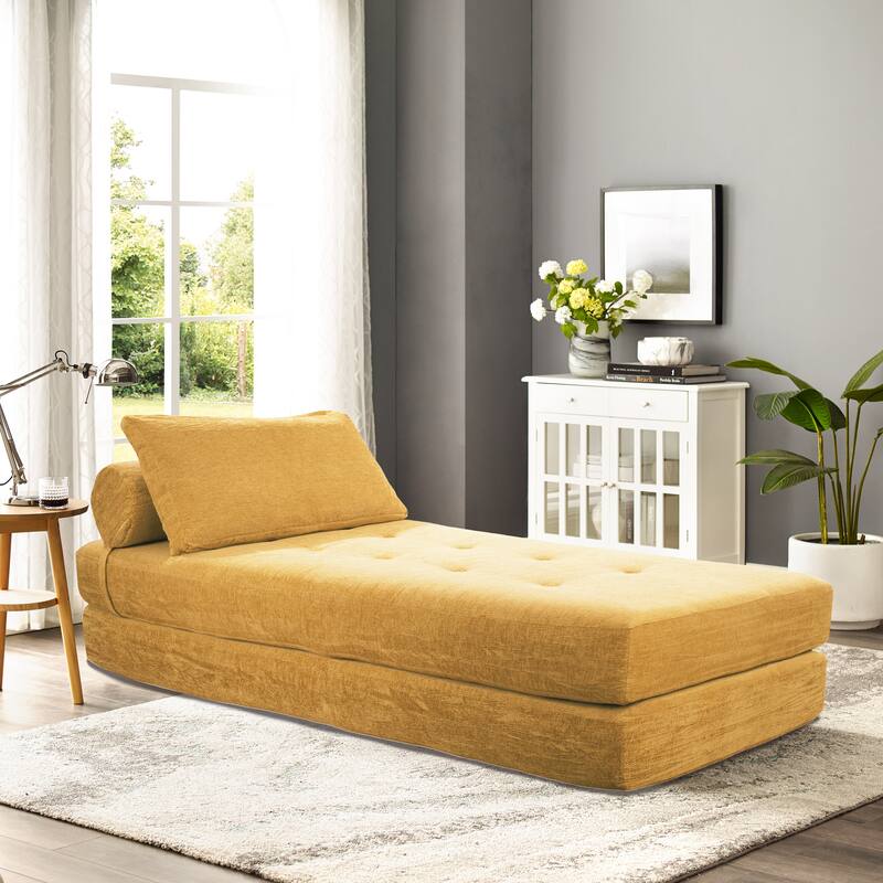 Art Leon Tufted Convertible Queen Size Chaise Lounge - Yellow