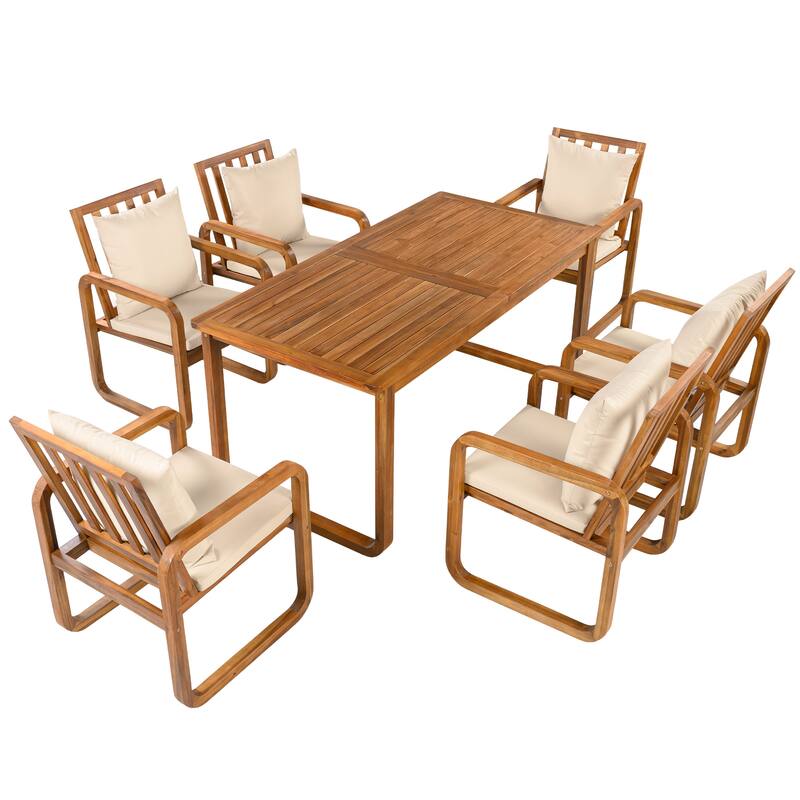 7-Piece Acacia Wood Outdoor Dining Set with Water-Resistant Cushions by Leisure Zone