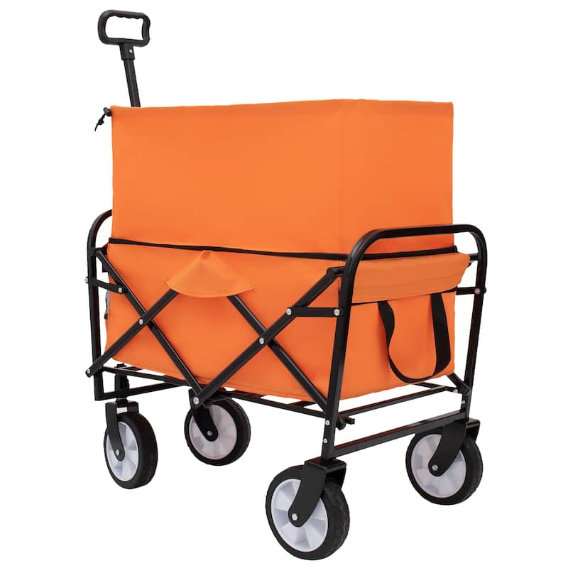 Heavy-Duty Collapsible Wagon with Storage Straps - 225lb Capacity Utility Cart, Orange