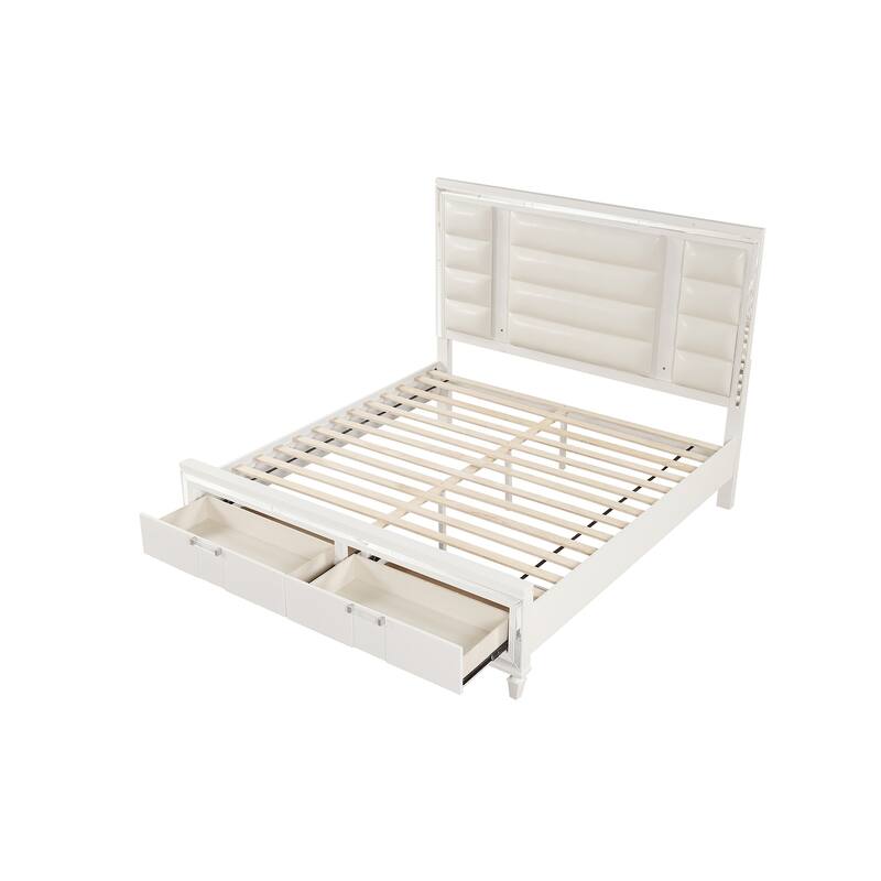 Genoa White Wood Frame King Panel Bed