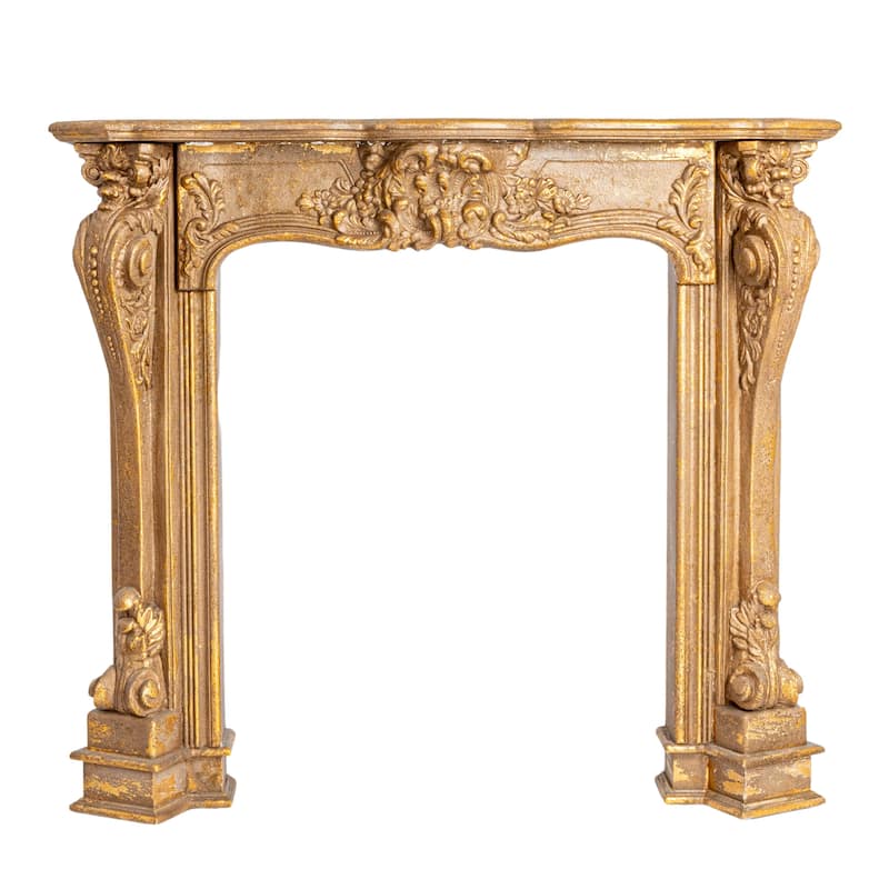 Ornate Decorative Fireplace Mantel, Distressed Black
