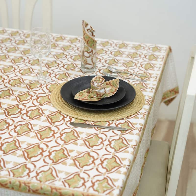 Fabdivine Handmade Block Print Cotton Table Cover Farmhouse Dining Kitchen Decor Gift