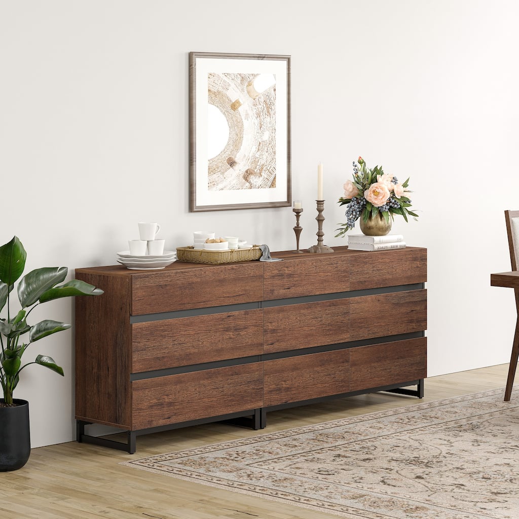 WAMPAT 3 in 1 Dresser with Glass Doors and 7 Drawers, Modern Chest of Drawers with Adjustable Shelf for Bedroom