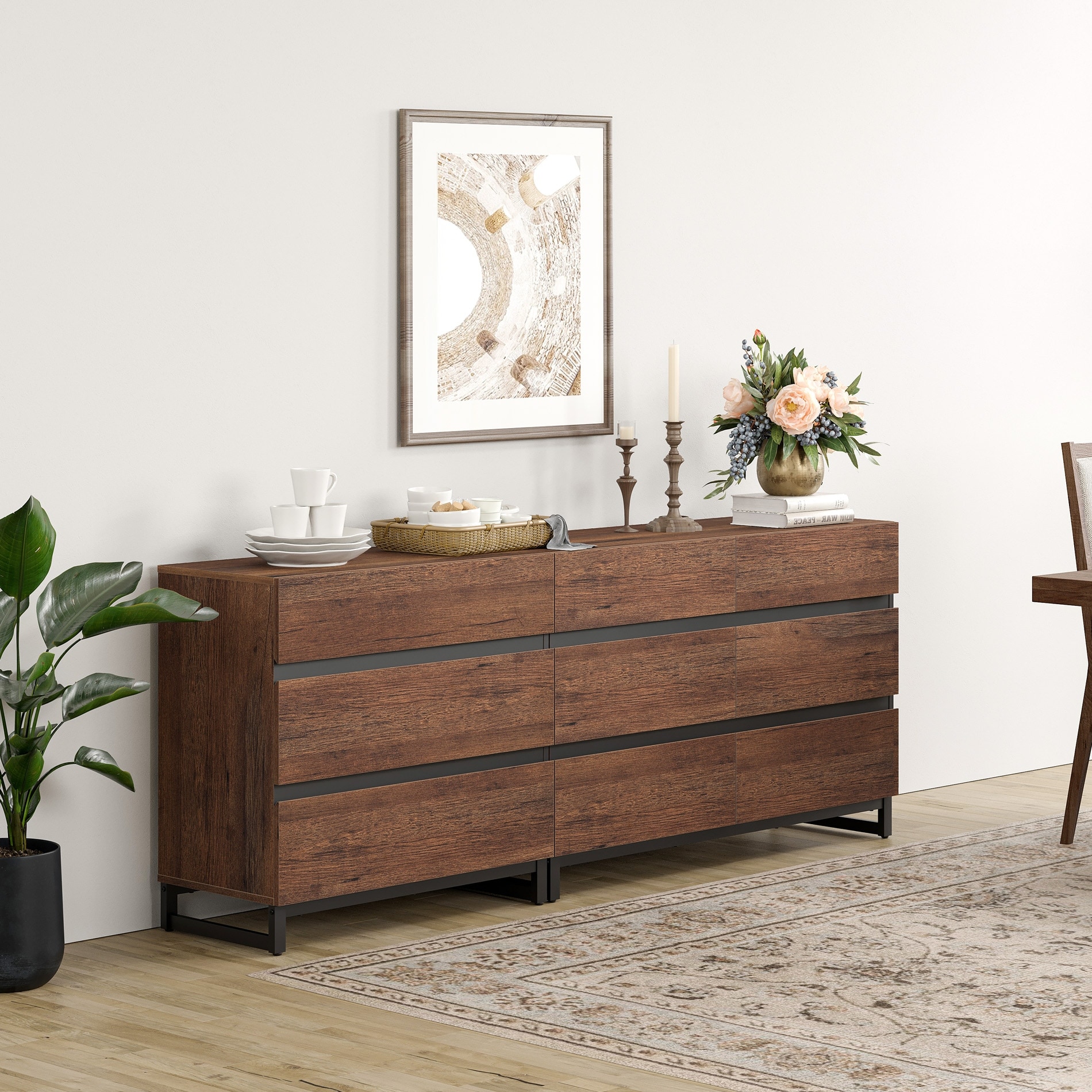 WAMPAT 3 in 1 Dresser with Glass Doors and 7 Drawers, Modern Chest of Drawers with Adjustable Shelf for Bedroom