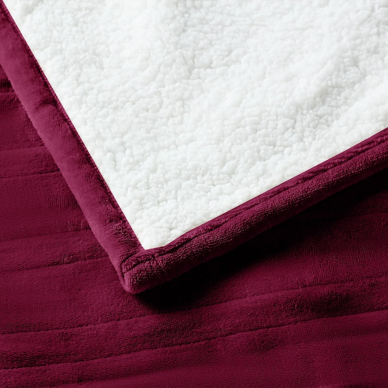 Flannel and Sherpa Fleece Throw Heated Blanket with a Controller