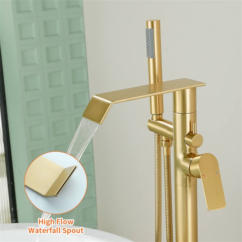 Freestanding Tub Faucet With Hand Sprayer Floor Mount Roman Bathtub Faucet Modern Waterfall Tub Filler Trim With Handheld Showe
