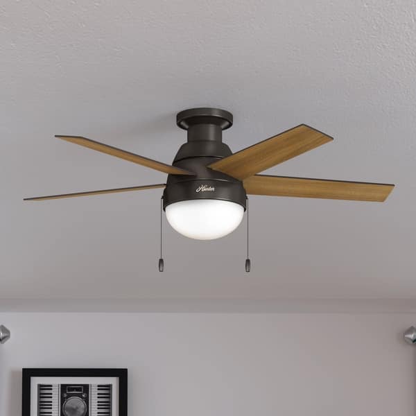 slide 2 of 21, Hunter 46" Anslee Low Profile Ceiling Fan with LED Light Kit and Pull Chain Premier Bronze