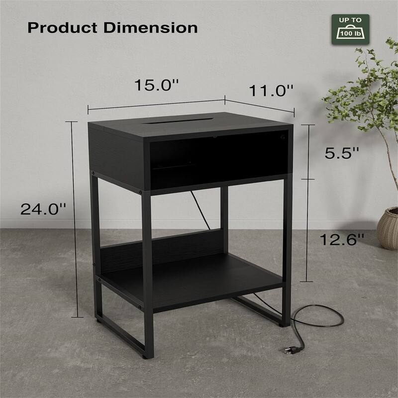 Side Table with Charging Station