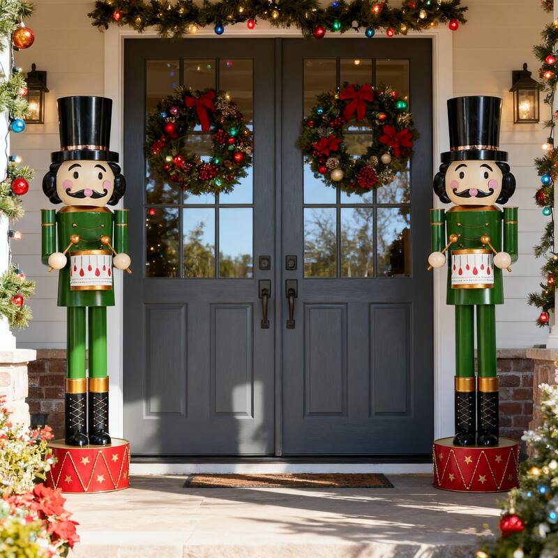 Christopher Knight Home - Jingle Classic Holiday Outdoor Iron Nutcracker Decor with Vibrant Festive Detailing