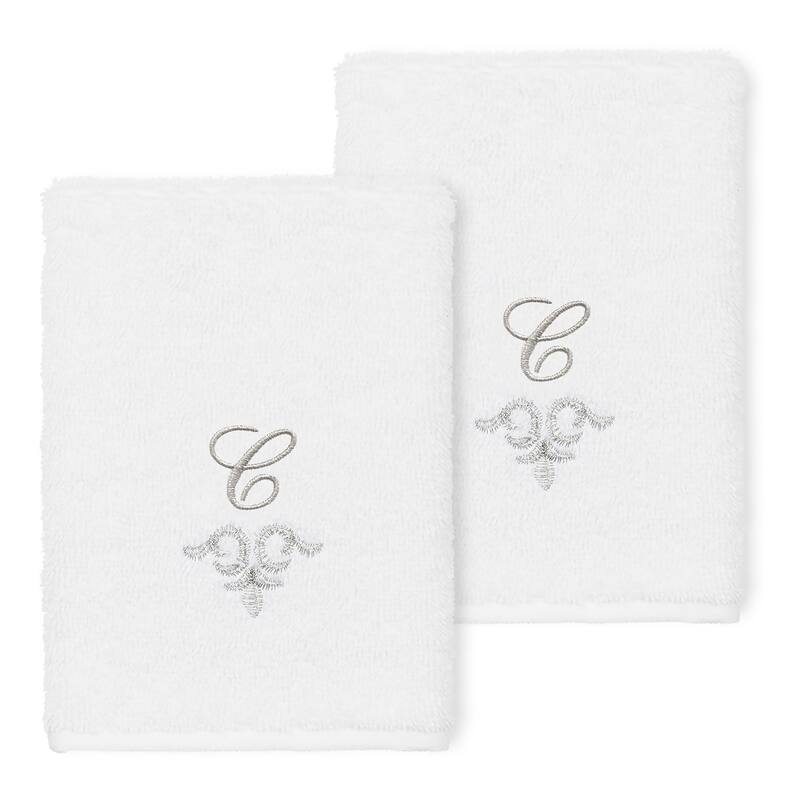 Authentic Hotel and Spa 100% Turkish Cotton Monica 2PC Embellished Washcloth Set - C - White
