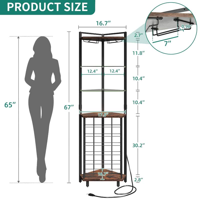 Moasis 4-Tier Corner Wine Rack Bar Storage with Glass Holder and Shelves