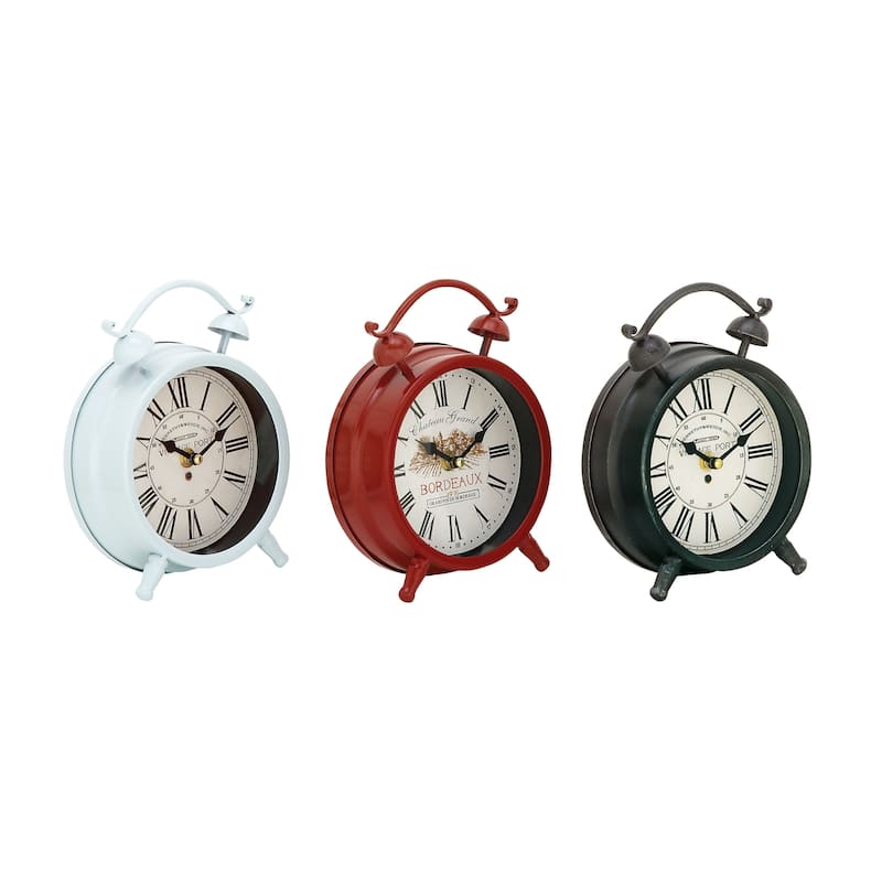 Benzara White/Red/Grey Iron Metal Striking Table Clock (Pack of 3)